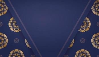 donkerblauwe banner met Grieks gouden patroon voor logo-ontwerp vector
