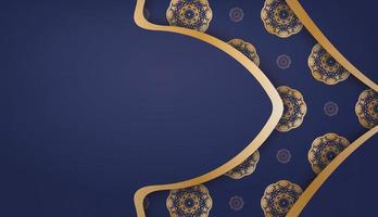 donkerblauwe banner met mandala-goudpatroon voor ontwerp onder uw logo vector