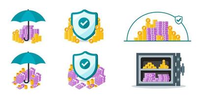 Indiase roepie geld bescherming en beveiliging icon set vector