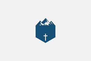 vintage retro berg met christelijk kruis voor kerk of kapel religie logo ontwerp vector