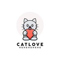 schattige kat liefde logo ontwerp vector