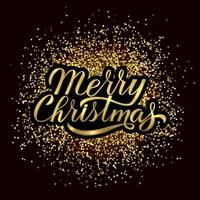 merry christmas kalligrafie belettering goud gestructureerde achtergrond. 3D-hand belettering. vakantie feest disco typografie poster. vectorillustratie. vector