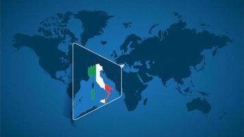 gedetailleerde wereldkaart met vastgezette vergrote kaart van Italië en de buurlanden. vector