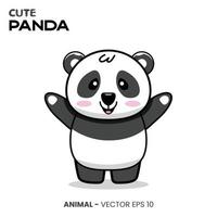 schattig pandakarakter, schattige glimlachuitdrukking met opgeheven hand. vector