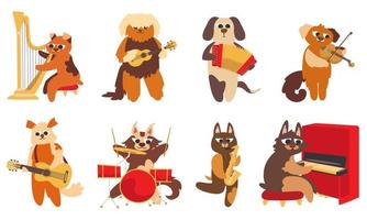 set van hond muzikanten. grappige karakters in doodle vlakke stijl vector