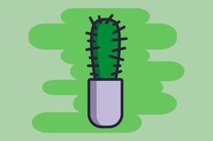 vectorpictogram van een cactus in een bloempot met slag op de groene achtergrond vector