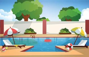 buitenzwembad zomervakantie vrije tijd ontspanning platte ontwerp illustratie vector