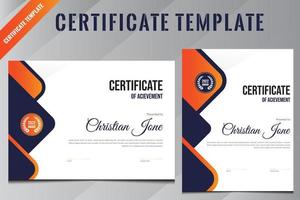 waardering, prestatiecertificaatsjabloonontwerp in twee opties. certificaat van waardering sjabloon, oranje kleur. een schoon modern certificaat met blauwe badge. certificaat grens ontwerp vector