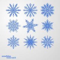 set 9 blauwe verschillende sneeuwvlokken vector