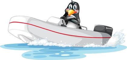 pinguïn op een speedboot in cartoonstijl vector