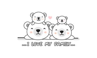 De leuke gelukkige ijsbeerfamilie zegt &quot;ik houd van mijn familie&quot;. vector