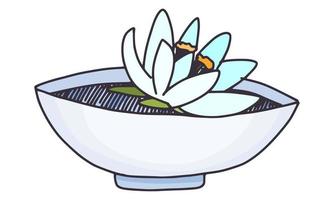 lotusbloem in een kom met water. doodle eenvoudig nieuw vector