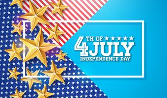 4 juli Independence Day van de VS Vector Illustratie. Fourth of July Amerikaanse nationale viering ontwerp met sterren en typografie brief
