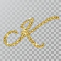 gouden glitterpoeder letter k in handgeschilderde stijl. vector