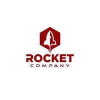 bedrijfslogo-ontwerp met eenvoudige moderne rode zeshoekige raketvector erin vector