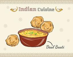 traditionele rajasthani keuken daal bati geserveerd samen met ui en daal bati churma vector