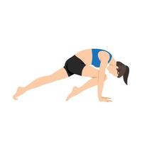 vrouw doet knie aan neus hond pose kanu naasikaa ado veel svanasana oefening. platte vectorillustratie geïsoleerd op een witte achtergrond vector