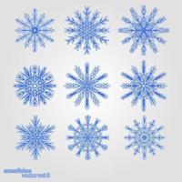 set 9 blauwe verschillende sneeuwvlokken vector