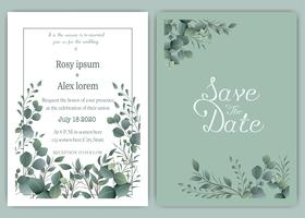 Groen bruiloft uitnodiging, sjabloon Eucalyptus bruiloft uitnodiging. vector