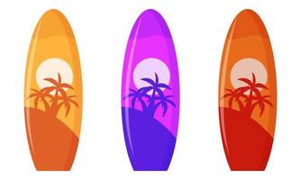 set van vector surfplank met palmboom design