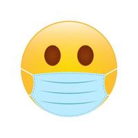 gele emoji in blauw medisch gezichtsmasker. bescherming van het teken van de coronavirusglimlach. emoticon in chirurgisch gezichtsmasker. emoji corona-symbool. geïsoleerde vectorillustratie. vector