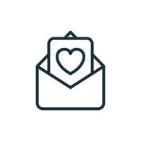 Valentijnsdag liefde ansichtkaart met envelop. zorg, liefdadigheid, vrijwilligerswerk en donatie concept. liefde bericht lineaire pictogram. romantisch briefkaart of enveloppictogram. vectorillustratie. vector