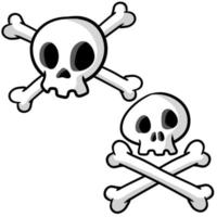 menselijke schedel en gekruiste knekels. het hoofd van de dode. piratenvlag jolly roger. vector