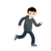 jonge man in hoodies. hardlopen en sporten. actieve levensstijl. beweging en lopen. cartoon vlakke afbeelding. vector