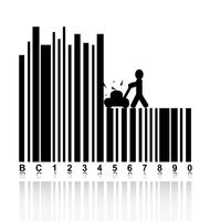 concept in barcode met mensen maaimachine maaien. vector