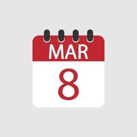 8 maart, kalenderpictogram. platte vectorillustratie. internationale Vrouwendag. vector