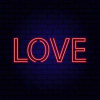 neon teken, het woord liefde op bakstenen muur achtergrond. vector