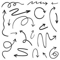 hand getrokken pijlen pictogrammen instellen. pijlpictogram met verschillende richtingen. doodle vectorillustratie. geïsoleerd op een witte achtergrond. vector