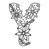 bloemen alfabet. kleurloze doodle letter y. kleurboek voor volwassenen en kinderen. vector