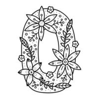 bloemen alfabet. kleurloze doodle letter o. kleurboek voor volwassenen en kinderen. vector