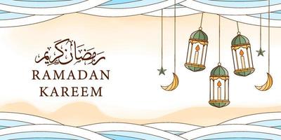 hand getrokken ramadan kareem afbeelding achtergrond met islamitische ornament vector