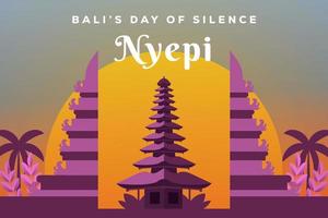 nyepi afbeelding achtergrond met zonsondergang en hindoe tempel vector