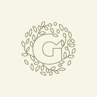 eerste g of letter g met bladplant ornament op cirkel luxe modern logo vector pictogram illustratie ontwerp