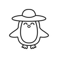 dier vogel pinguïn met mooie hoed schattige cartoon lijn logo pictogram illustratie vector