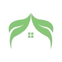 bladvorm groen met huis of huis onroerend goed logo pictogram vector illustratie ontwerp