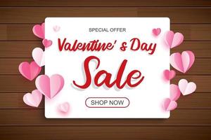 Valentijnsdag verkoop sjabloon voor spandoek met hart en tekst op hout achtergrond vector