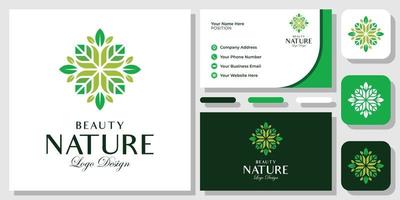 natuur blad biologisch groen plant boom gezondheid leven eco modern logo-ontwerp met sjabloon voor visitekaartjes vector