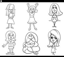 cartoon meisjes en vrouwen stripfiguren set vector