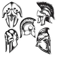 set ot spartaanse helm geïsoleerd van de witte achtergrond. vector set van Romeinse of Griekse krijger helm