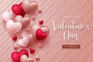 mooie happy Valentijnsdag achtergrond met realistische 3D-harten ontwerp voor wenskaart, poster, banner. vectorillustratie. vector