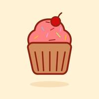 schattige cupcake met kersenillustratie vector