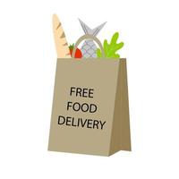 papieren zak met eten uit de store.free food delivery.food basket.vector illustration vector