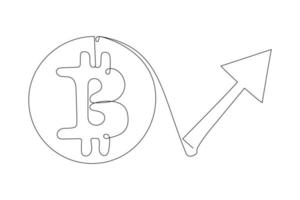 continue lijntekening bitcoin crypto valuta waardering. groene bitcoin pictogram met toenemende pijl vectorillustratie. vector