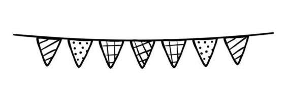 doodle party bunting vlaggen voor decoratie. zwarte lijn schets slinger vector