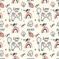 feestelijk naadloos patroon voor Valentijnsdag. liefde symbool ontwerpelementen in doodle stijl. vector