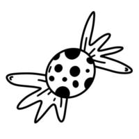 snoep vector pictogram. hand getekende illustratie geïsoleerd op een witte achtergrond. heerlijke ronde lolly in stippenverpakking. schets van een zoete vakantietraktatie. monochrome doodle, eenvoudige clipart